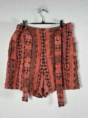 Eva Franco Womens Woven Printed High Waist Jacquard Belted Shorts Size 12 Orange